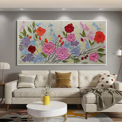 Blue and Pink Floral Oil Painting – Vibrant Garden