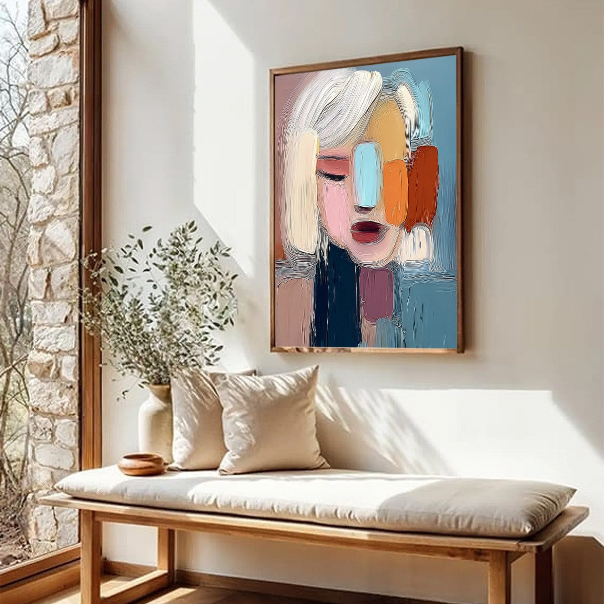 Colorful Abstract Figurative Impasto Oil Painting – Inner Gaze