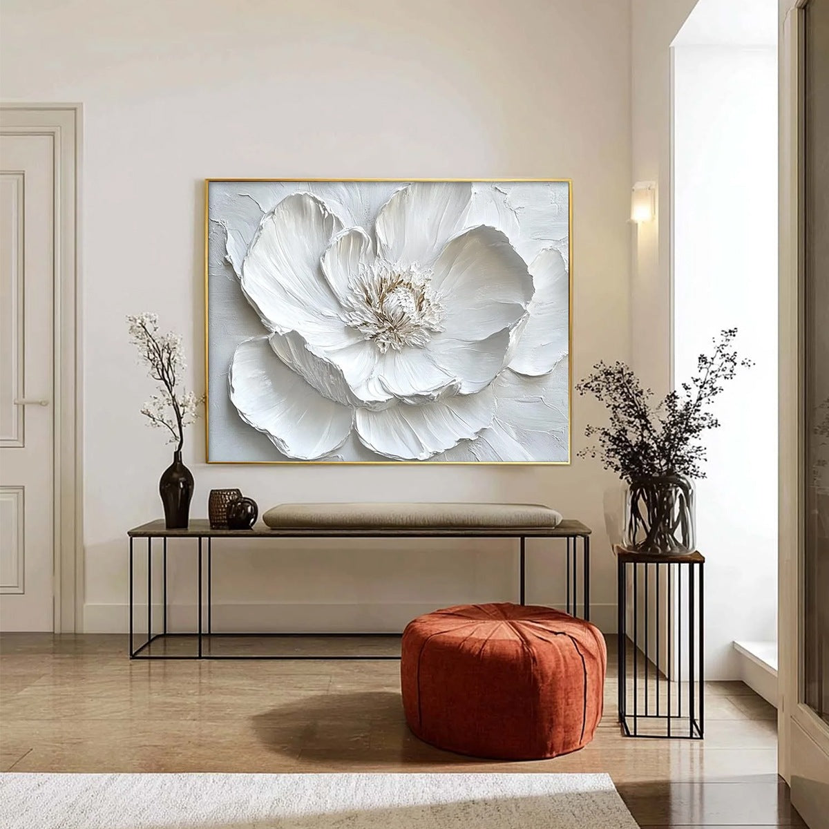Ivory Bloom – Minimalist Floral Oil Painting, view 4