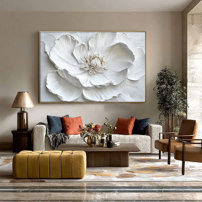 White and Ivory Minimalist Floral Textured Oil Painting – Ivory Bloom