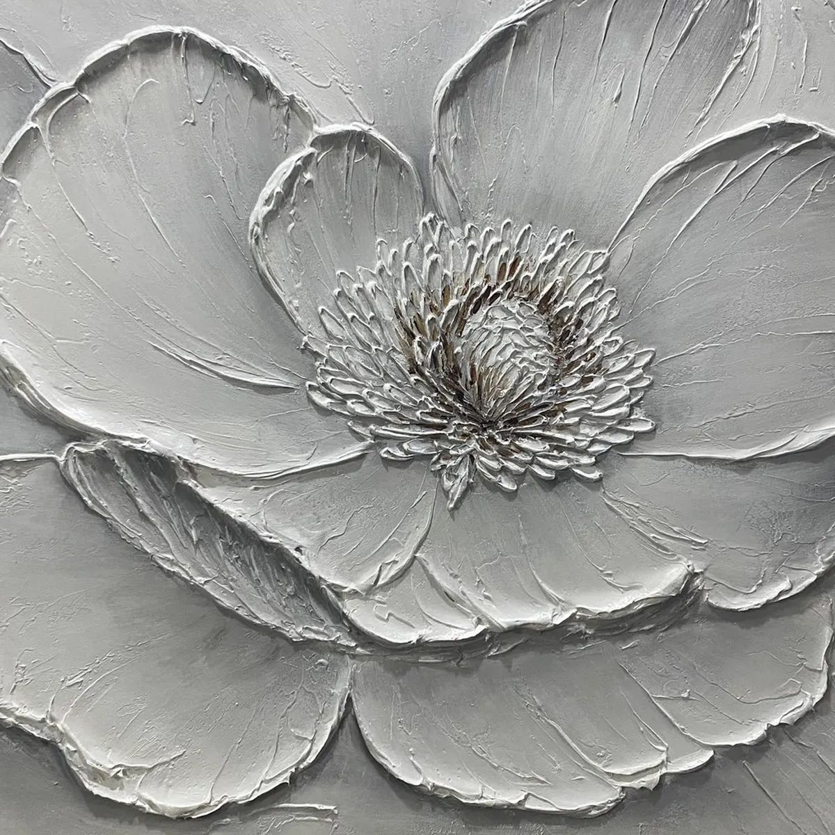 White and Ivory Minimalist Floral Textured Oil Painting – Ivory Bloom