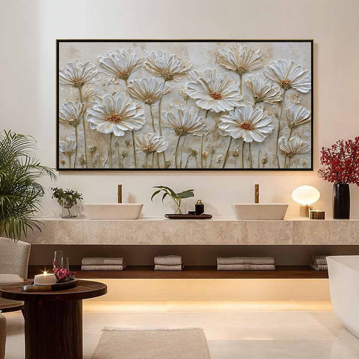 Ivory Bloom – Wabi-Sabi Floral Impasto Painting, view 4