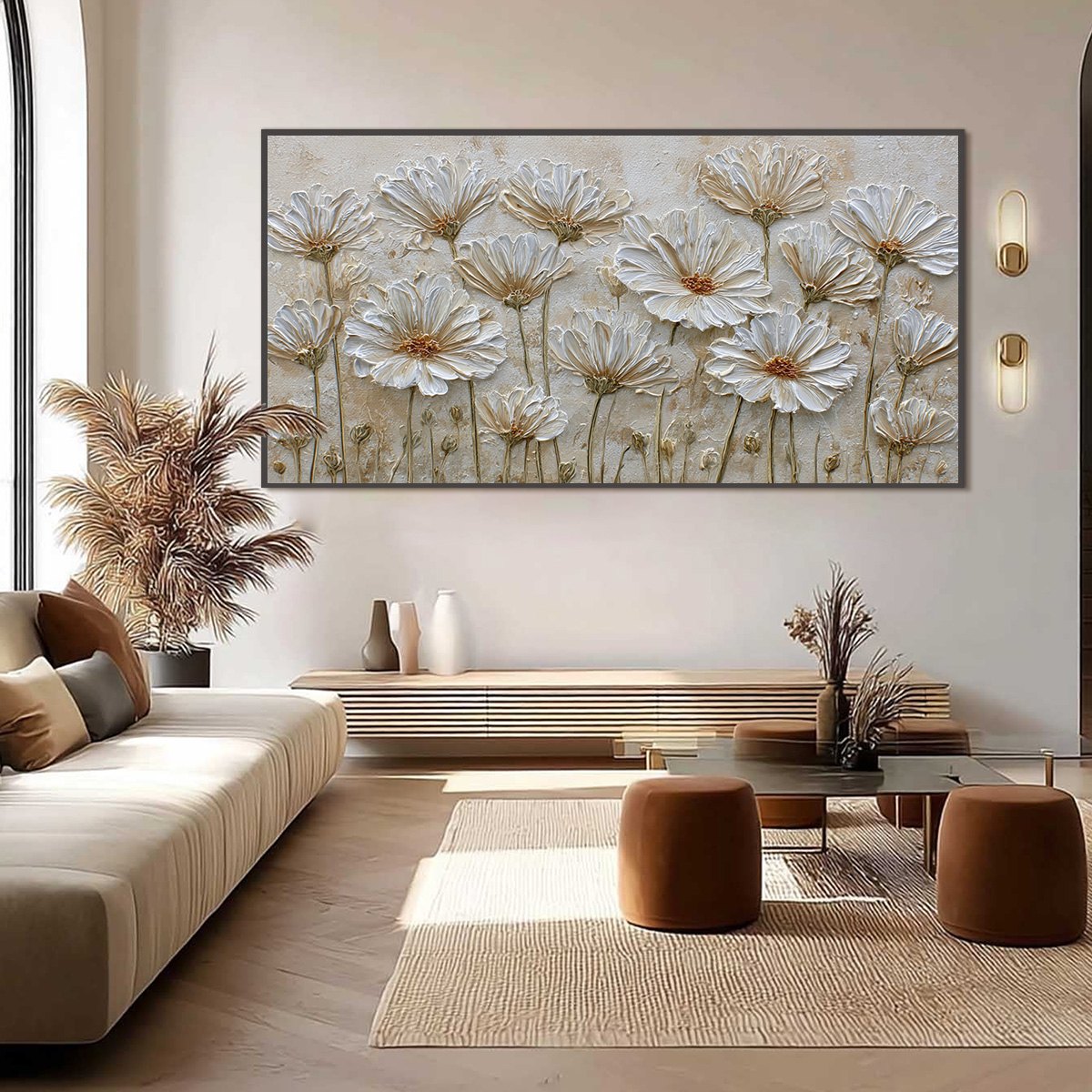 White and Ivory Wabi-Sabi Floral Impasto Painting – Ivory Bloom