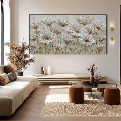 White and Ivory Wabi-Sabi Floral Impasto Painting – Ivory Bloom