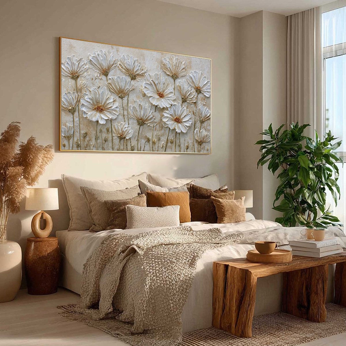 White and Ivory Wabi-Sabi Floral Impasto Painting – Ivory Bloom