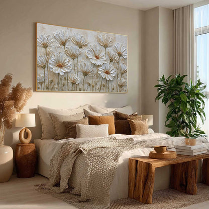 White and Ivory Wabi-Sabi Floral Impasto Painting – Ivory Bloom