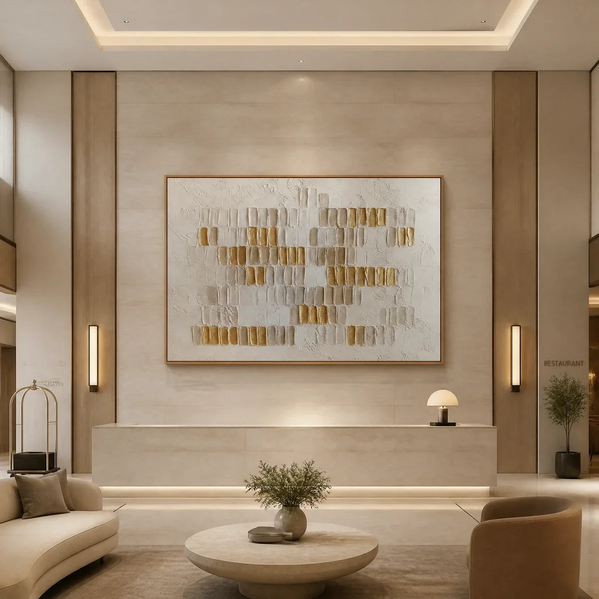 Gold and White Wabi-Sabi Abstract Oil Painting – Ivory Halo
