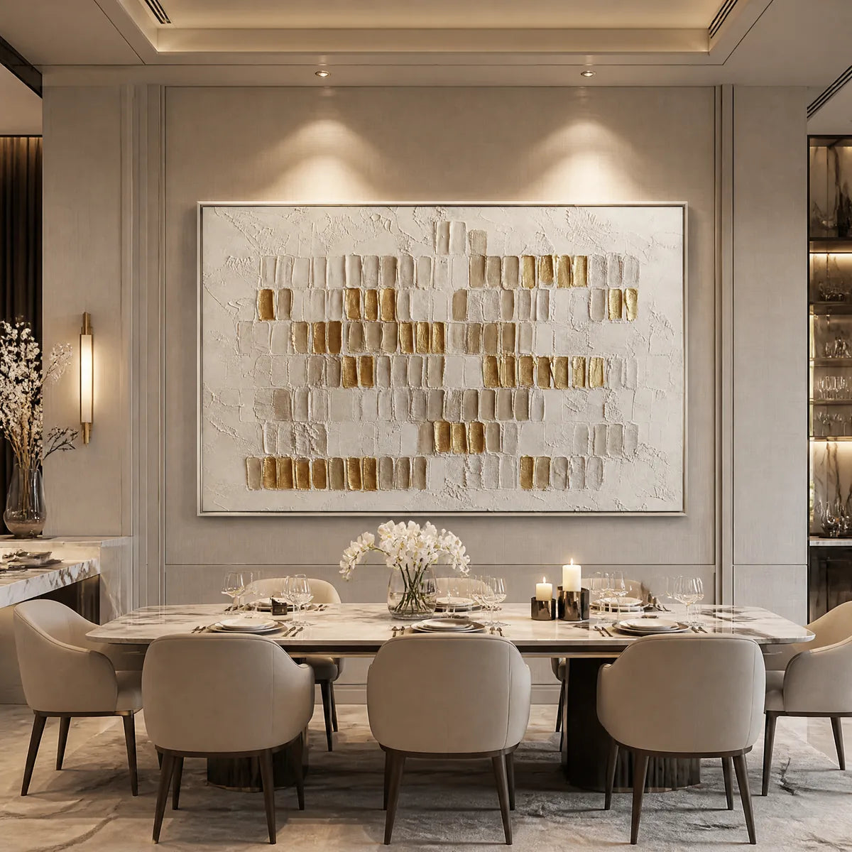 Gold and White Wabi-Sabi Abstract Oil Painting – Ivory Halo