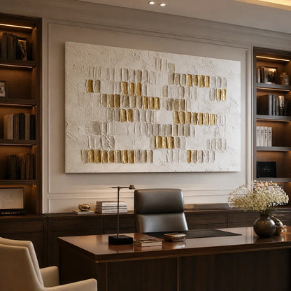 Gold and White Wabi-Sabi Abstract Oil Painting – Ivory Halo