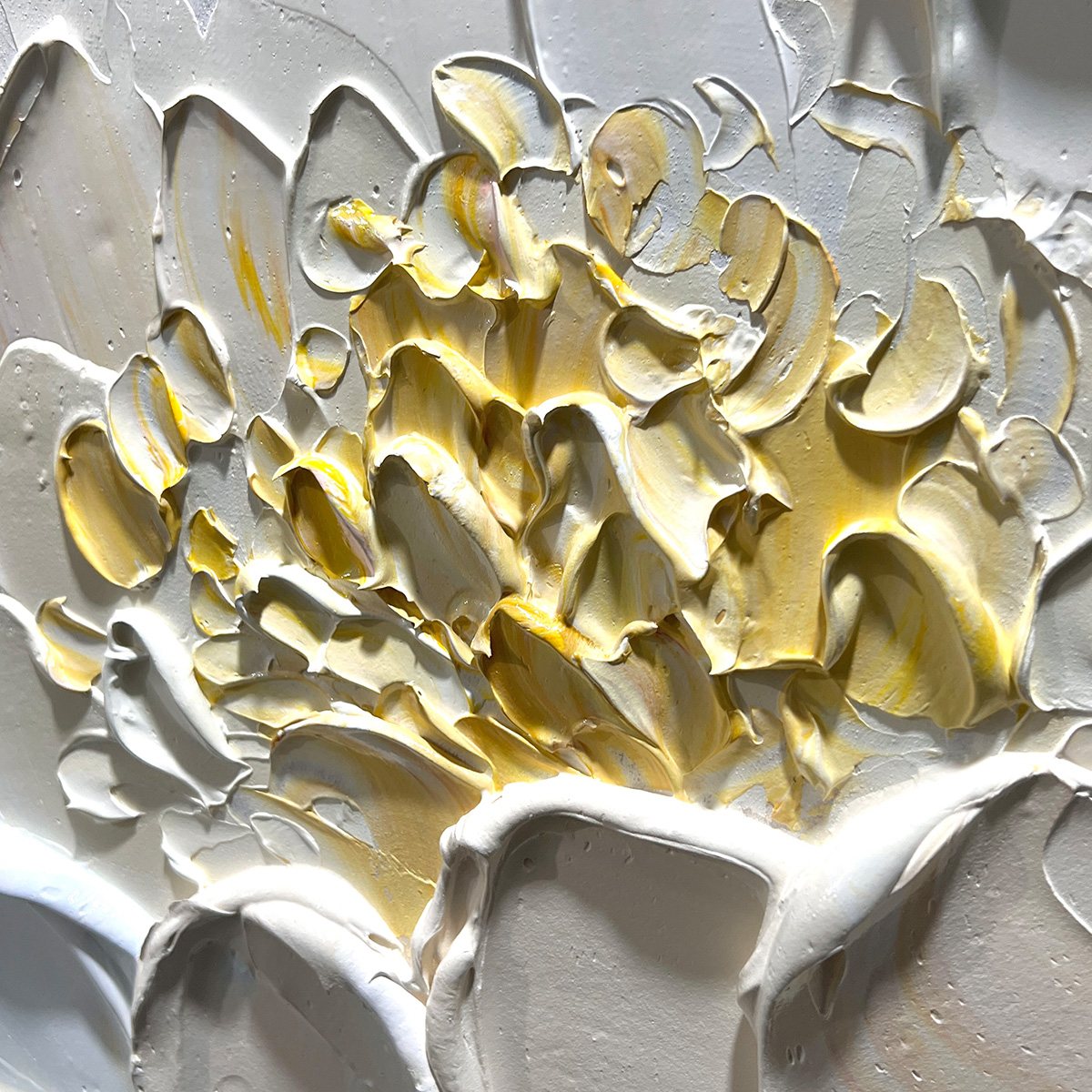 Ivory Petals – Peony Impasto Painting, view 4