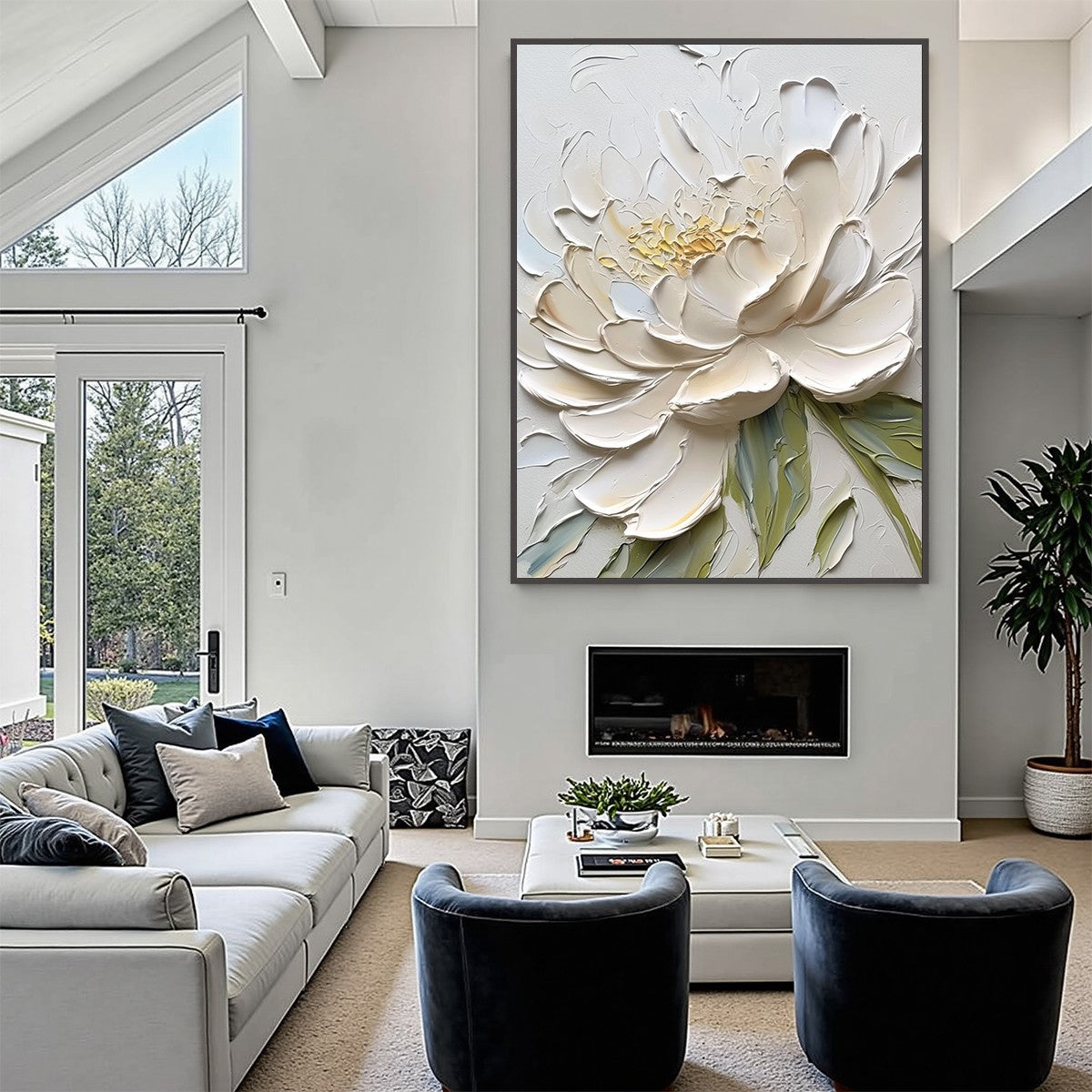 Ivory Petals – Peony Impasto Painting, view 2