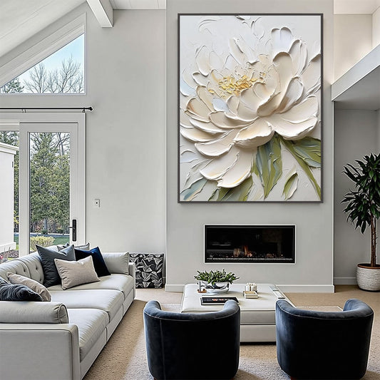 Ivory Petals – Peony Impasto Painting, view 2