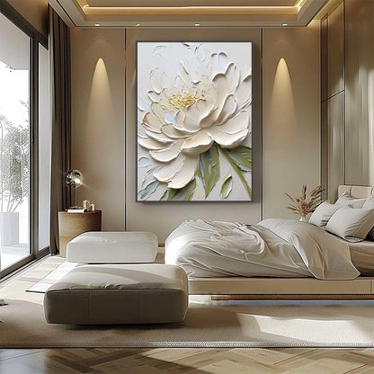 Ivory Petals – Peony Impasto Painting, view 5
