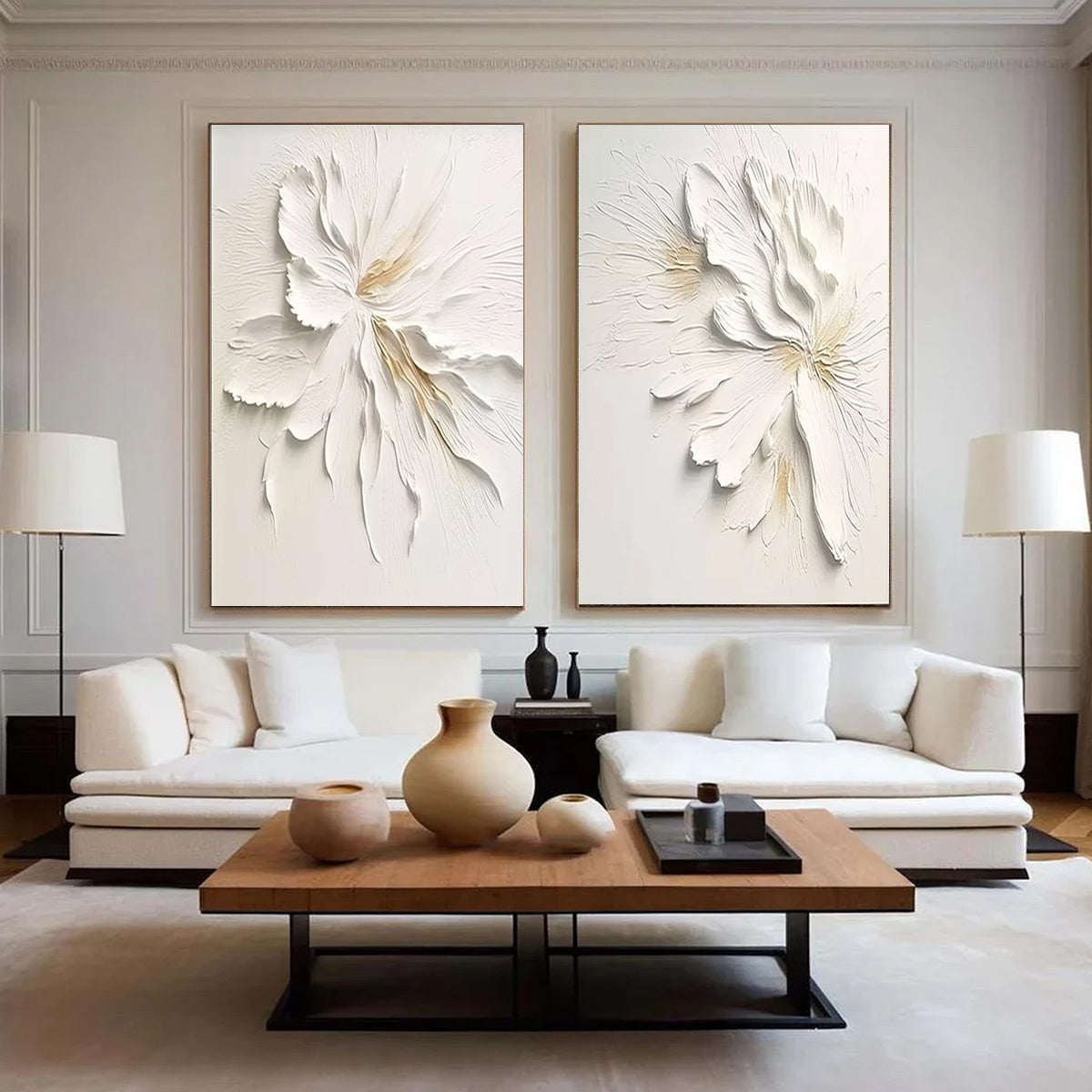 Ivory Whispers – Minimalist Floral Impasto Painting, view 3