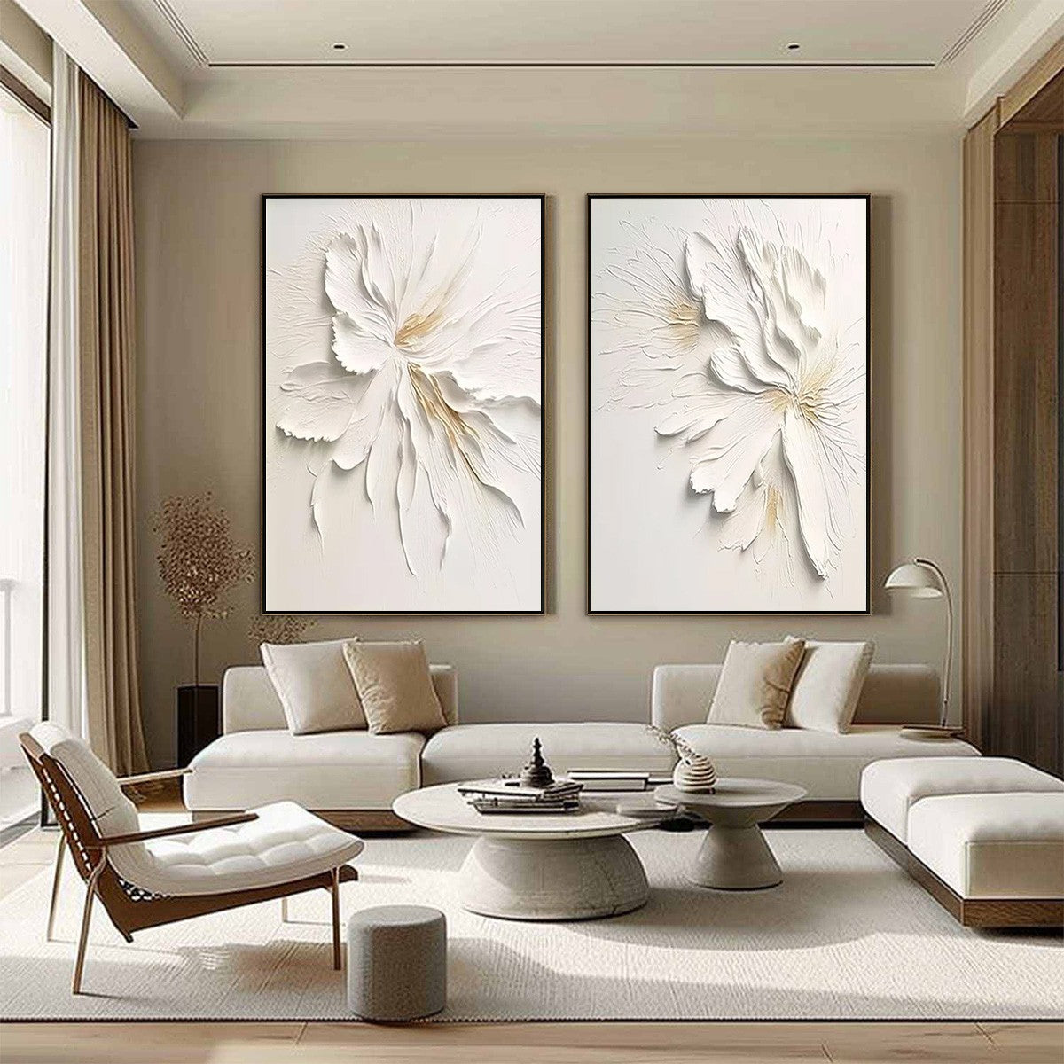 Ivory Whispers – Minimalist Floral Impasto Painting, view 4