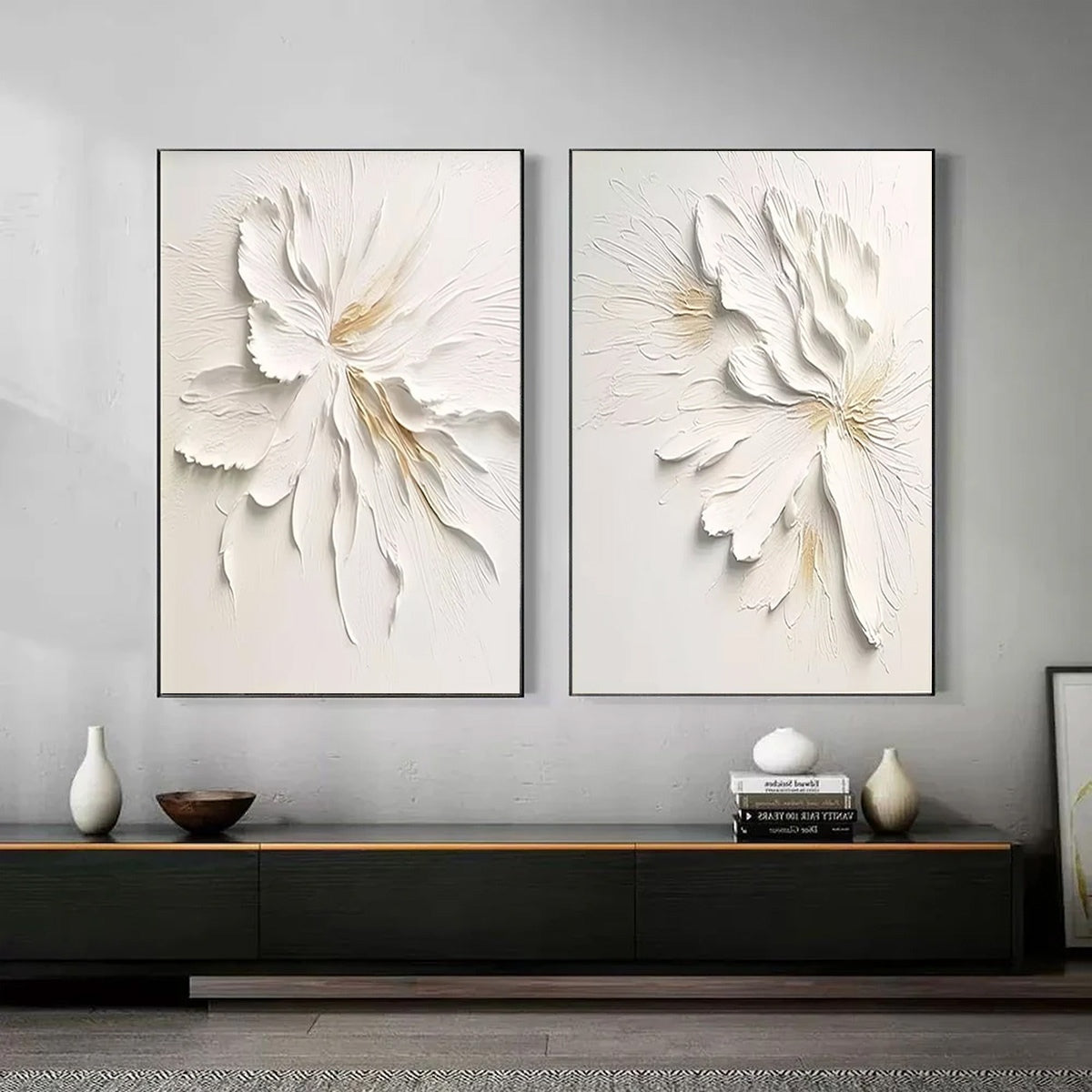 Ivory Whispers – Minimalist Floral Impasto Painting, view 2