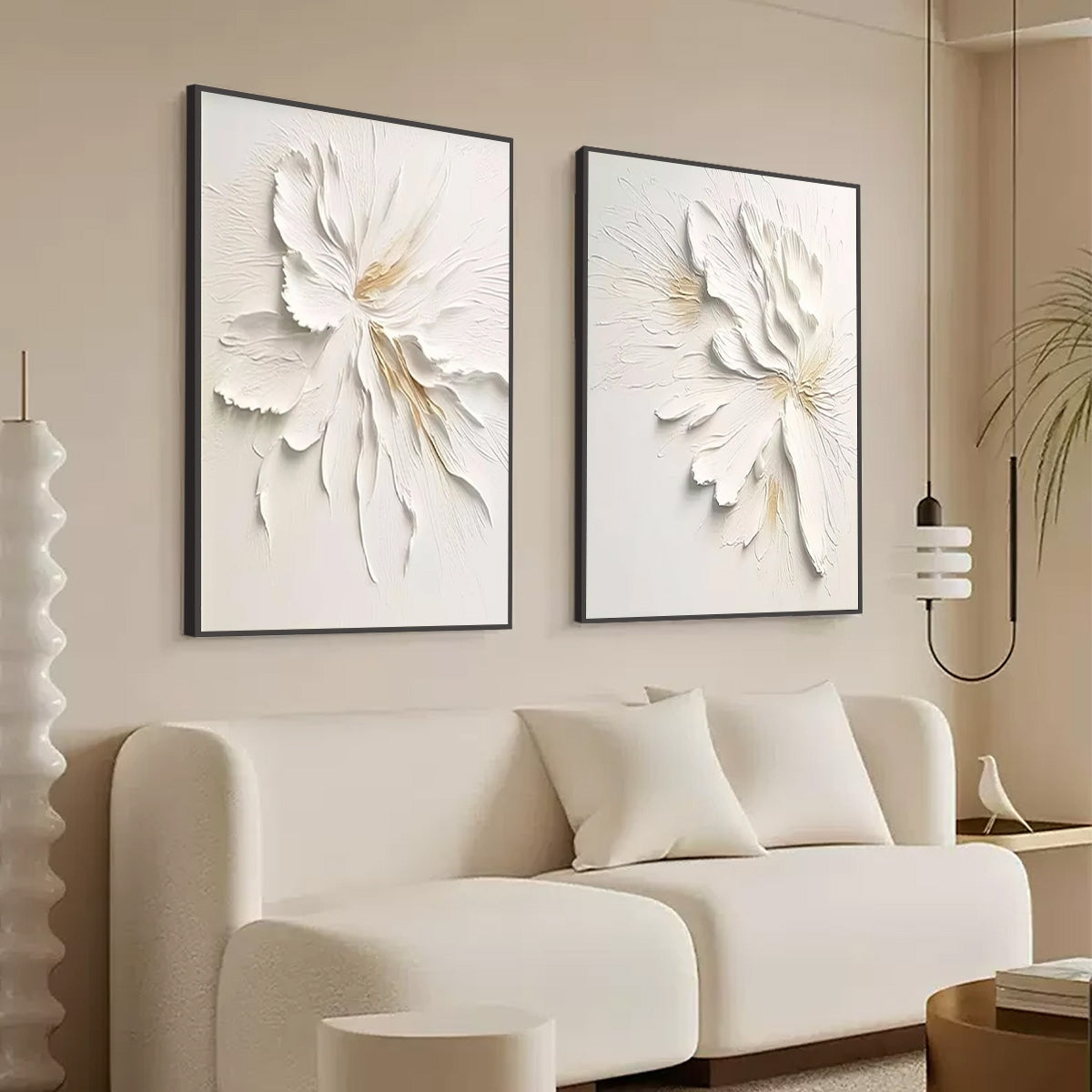 Ivory Whispers – Minimalist Floral Impasto Painting, view 5