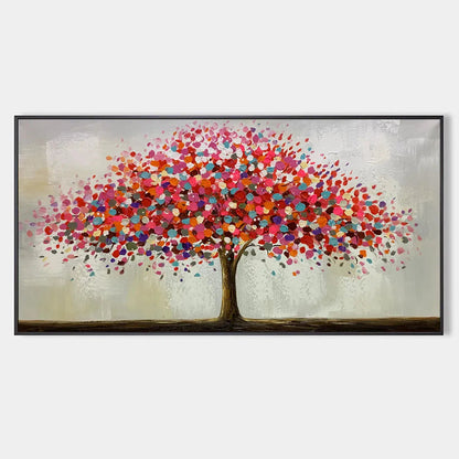 Jewel Tree hand-painted crimson, golden yellow, turquoise and violet textured tree painting rolled canvas option