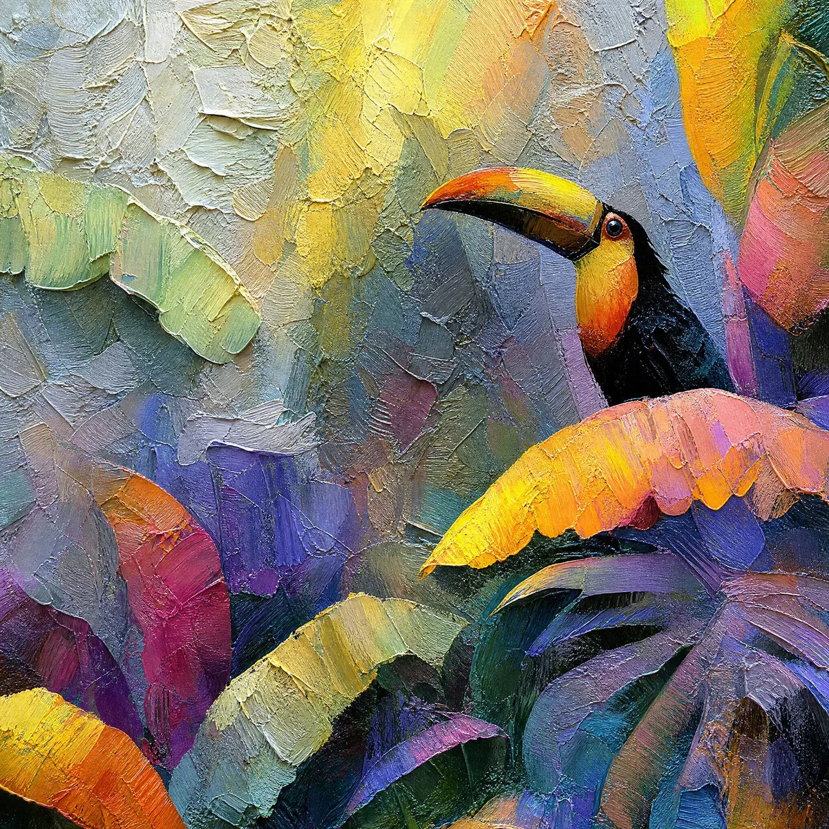 Jungle Sanctuary – Tropical Leaves Impasto Painting, view 3