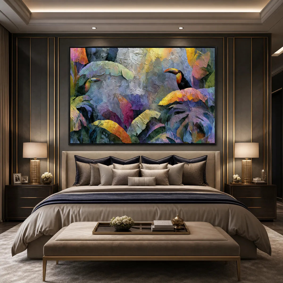 Colorful Tropical Leaves Impasto Painting – Jungle Sanctuary