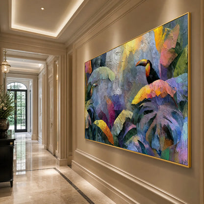Colorful Tropical Leaves Impasto Painting – Jungle Sanctuary
