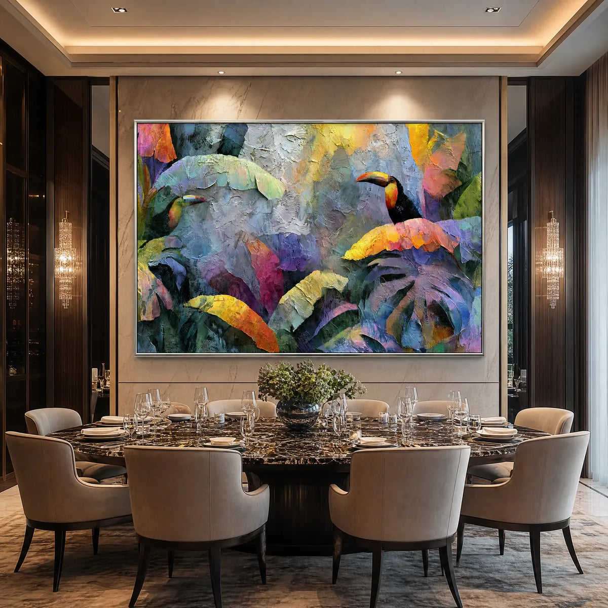 Jungle Sanctuary – Tropical Leaves Impasto Painting, view 2