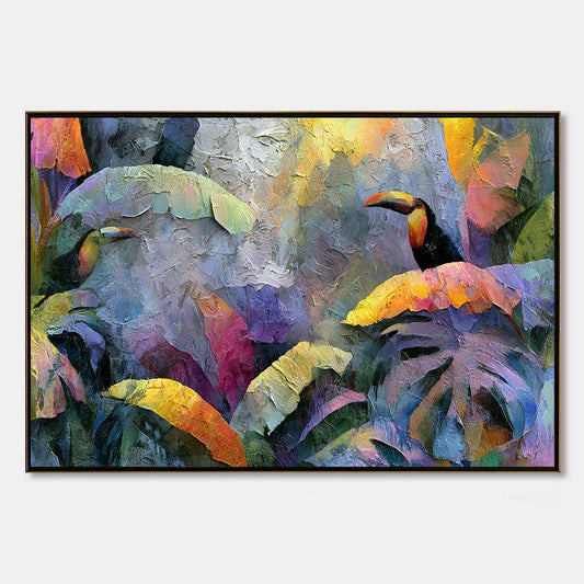 Jungle Sanctuary – Tropical Leaves Impasto Painting, view 1
