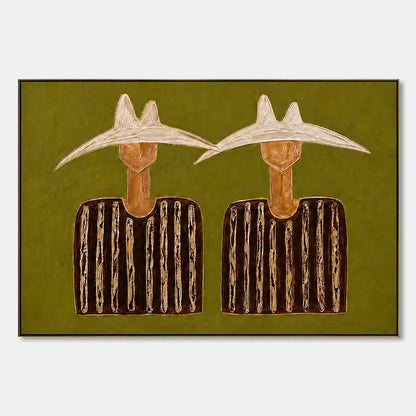 Twin Solstice Figures – Boho Figurative Acrylic Painting, view 1
