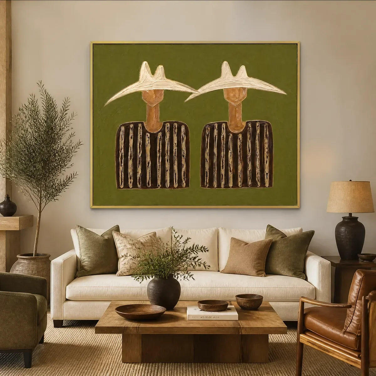 Twin Solstice Figures – Boho Figurative Acrylic Painting, view 2