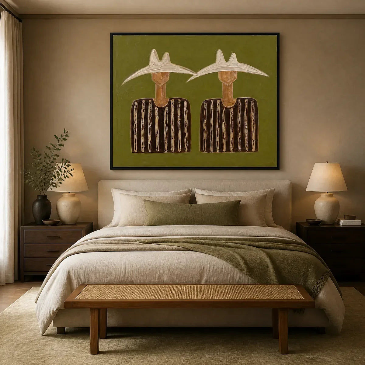 Twin Solstice Figures – Boho Figurative Acrylic Painting, view 4