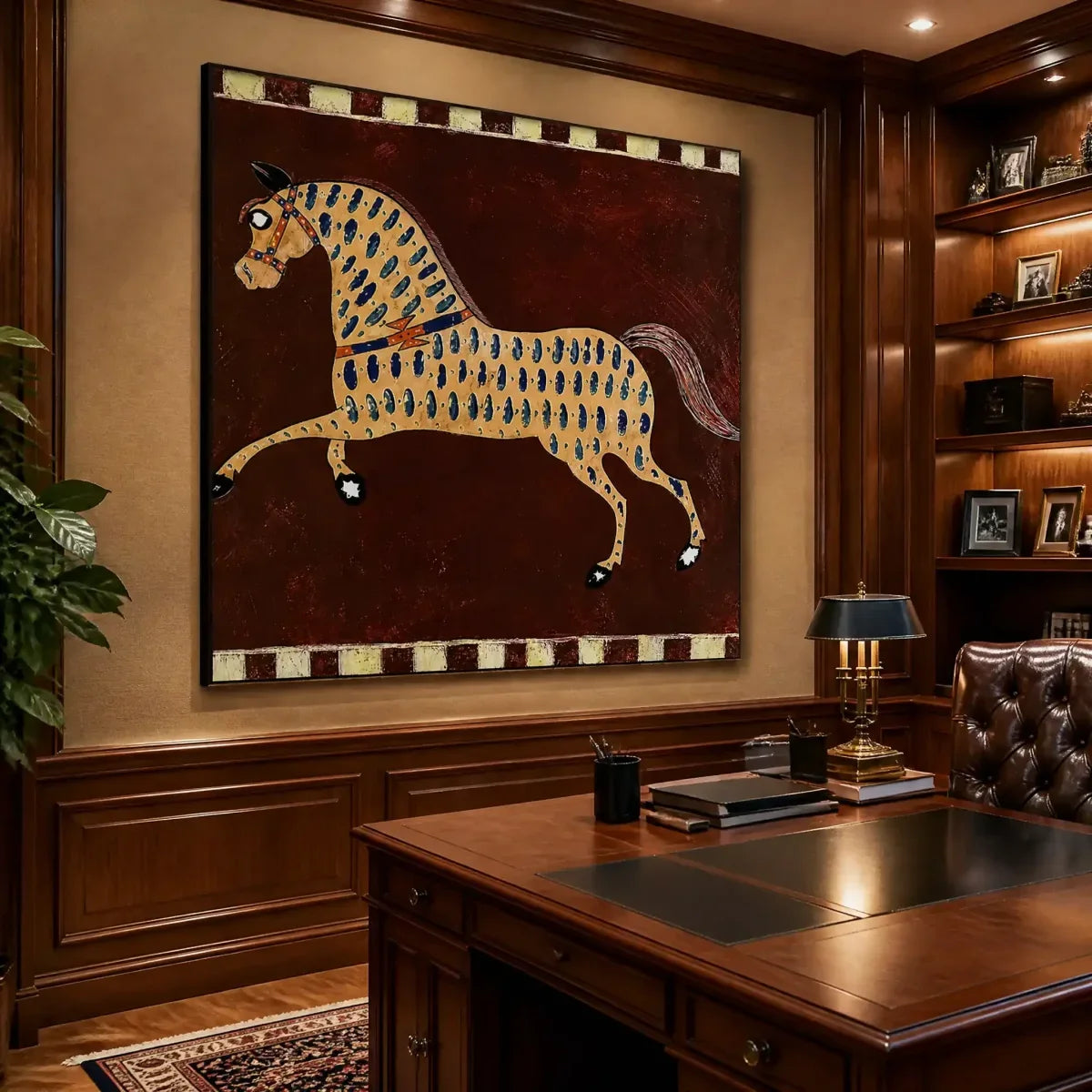 Gold Horse Acrylic Painting – Equestrian Mosaic