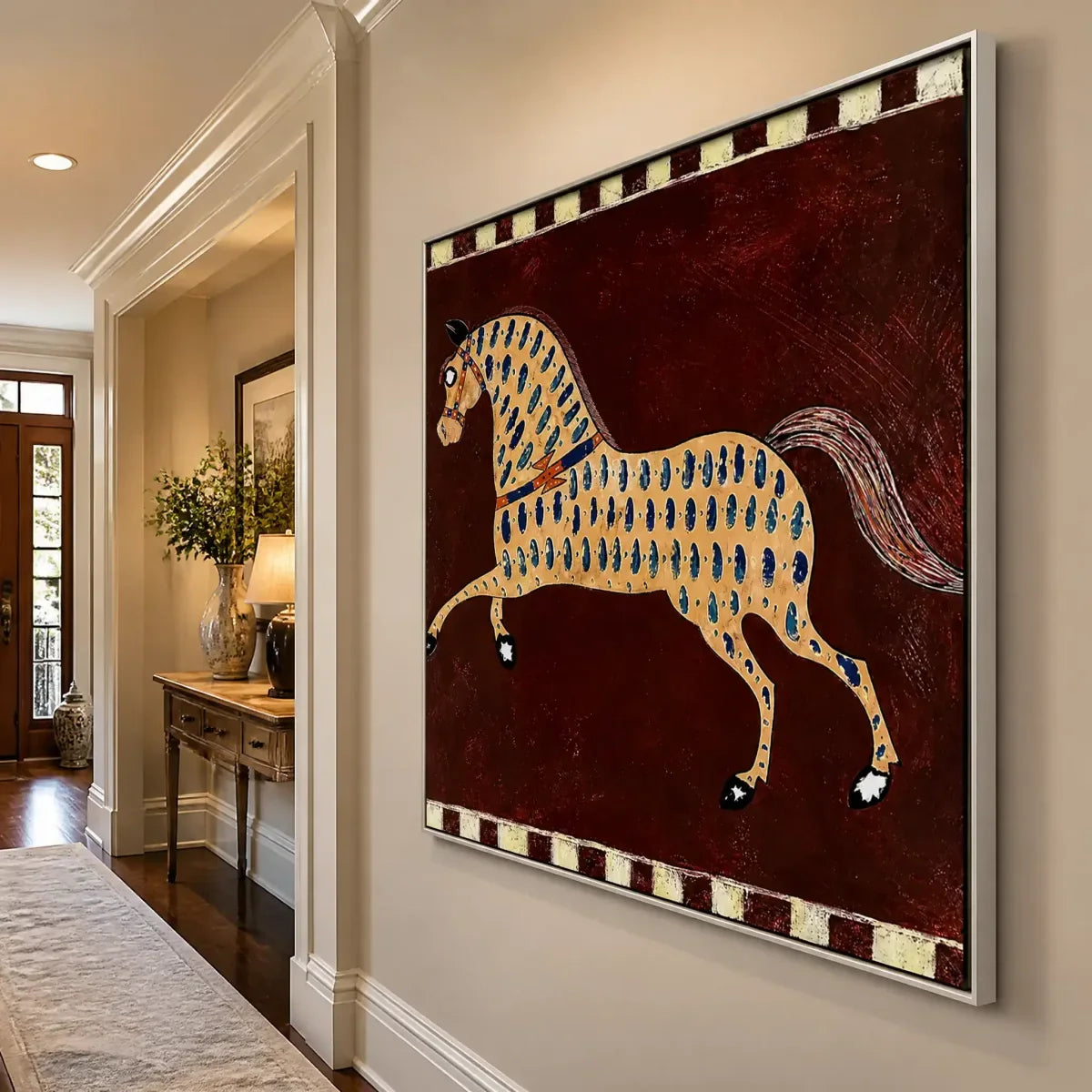 Gold Horse Acrylic Painting – Equestrian Mosaic