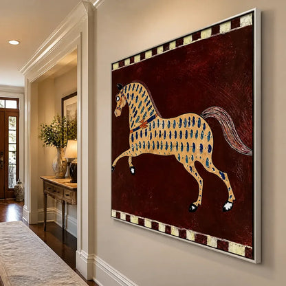 Gold Horse Acrylic Painting – Equestrian Mosaic