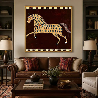Gold Horse Acrylic Painting – Equestrian Mosaic