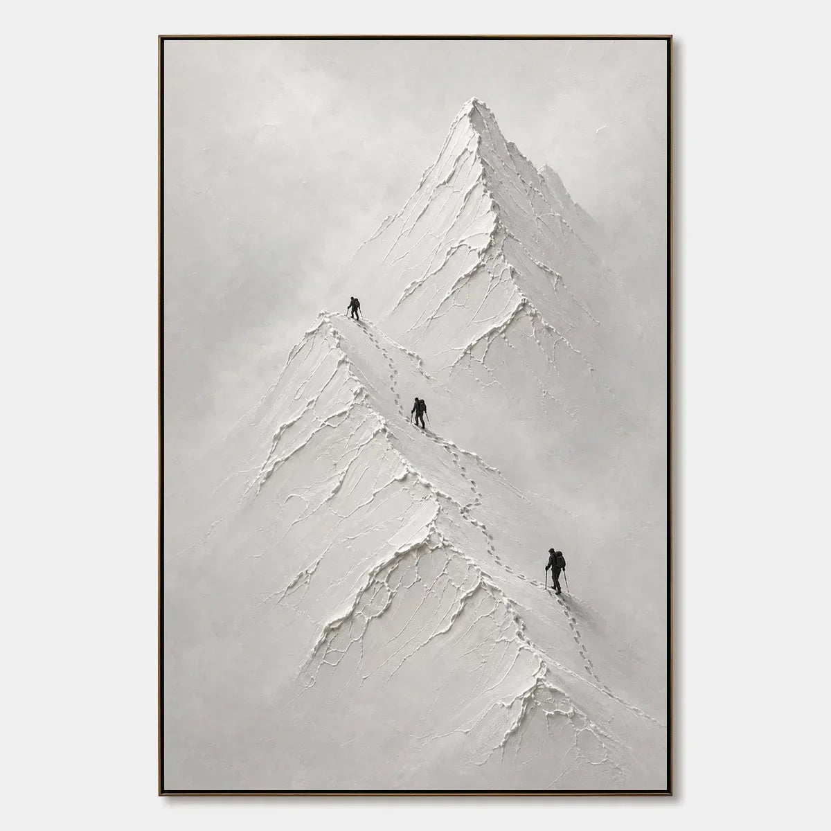 Silent Alpine Relief hand-painted white and soft beige textured abstract mountain painting rolled canvas option