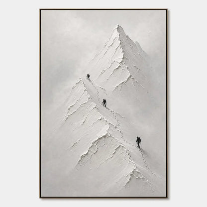 Silent Alpine Relief hand-painted white and soft beige textured abstract mountain painting rolled canvas option
