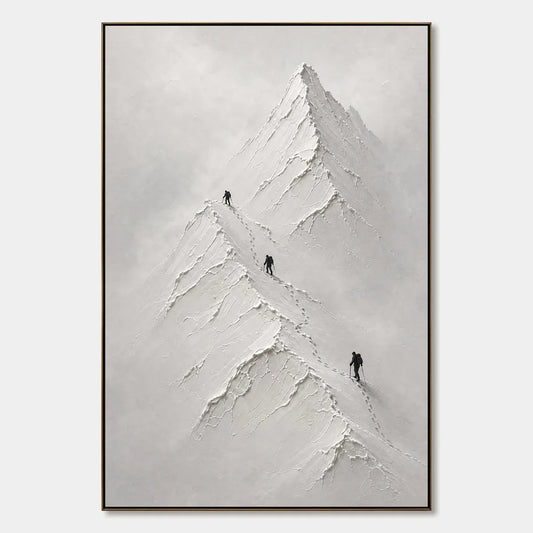 Silent Alpine Relief hand-painted white and soft beige textured abstract mountain painting rolled canvas option