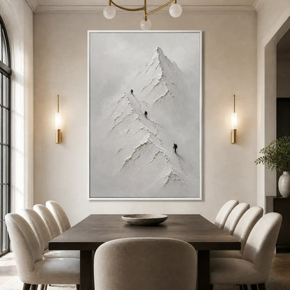 Silent Alpine Relief hand-painted white and soft beige textured abstract mountain painting shown with white frame