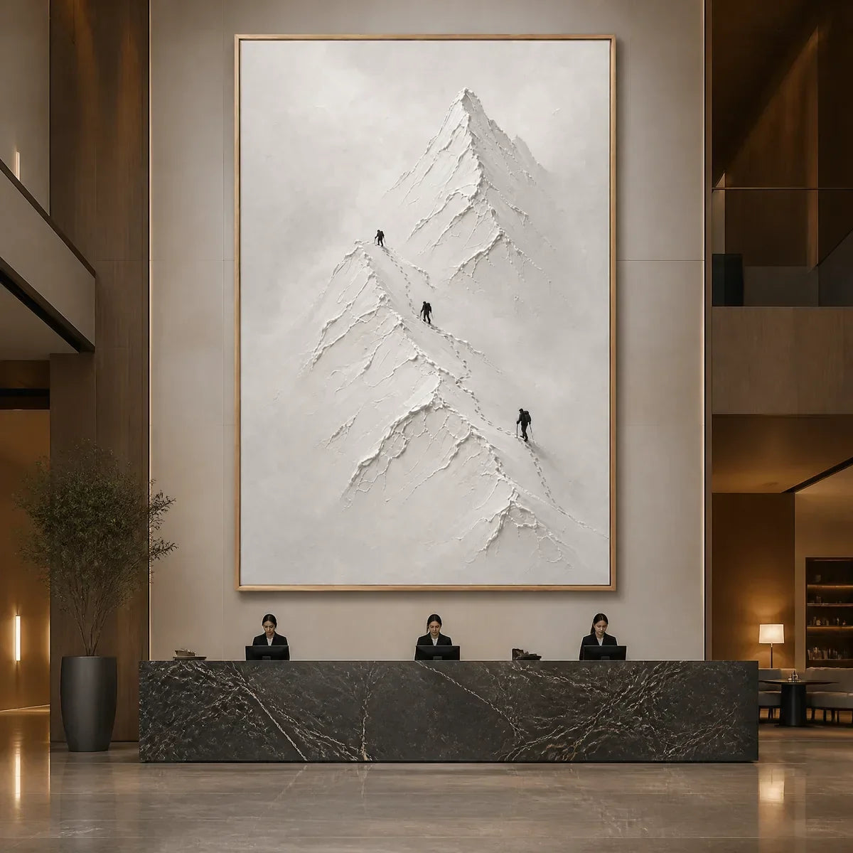 Silent Alpine Relief hand-painted white and soft beige textured abstract mountain painting rolled canvas option