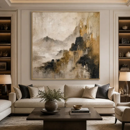Mistbound Summit – Wabi-Sabi Mountain Acrylic Painting, view 2