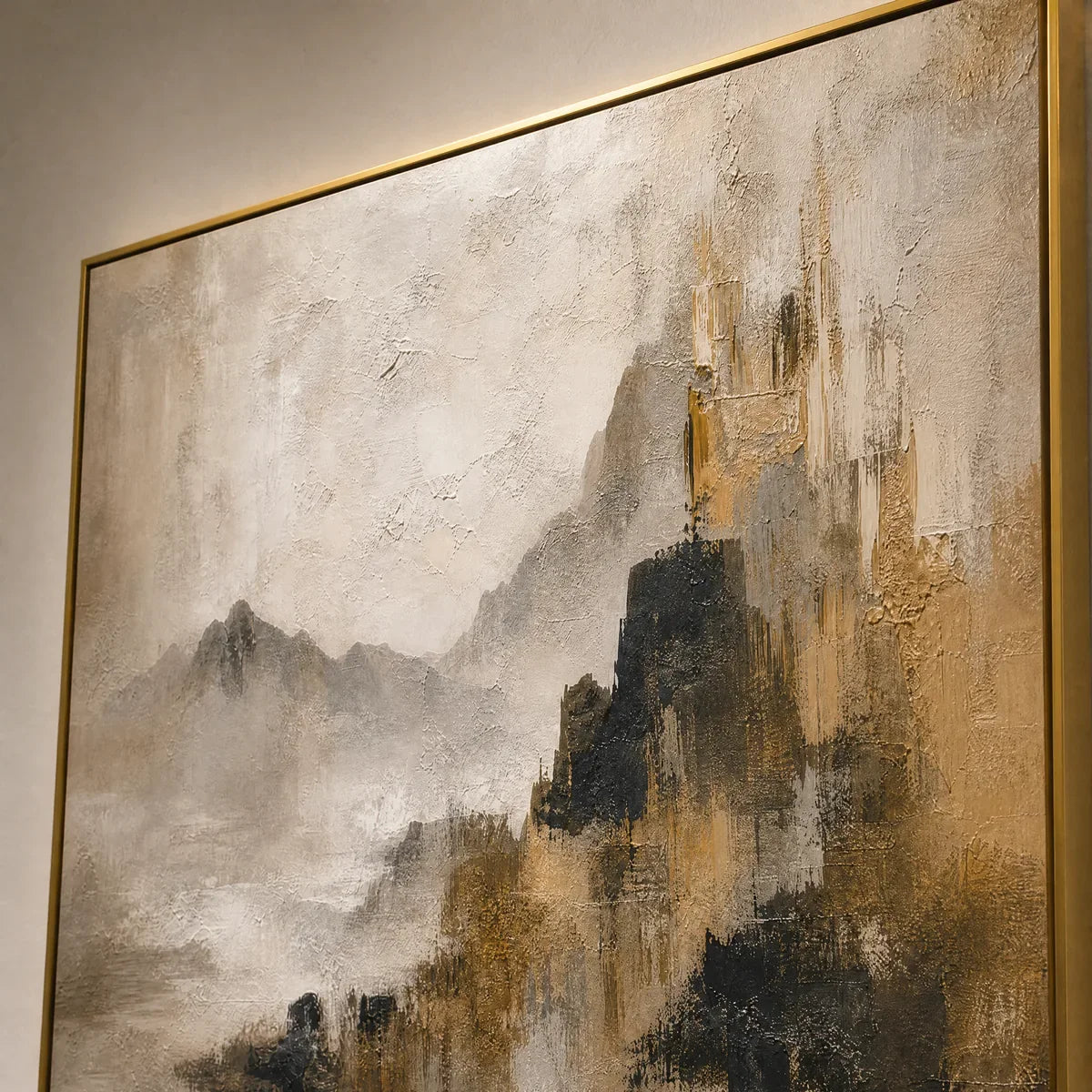 Mistbound Summit – Wabi-Sabi Mountain Acrylic Painting, view 3