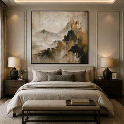 Mistbound Summit – Wabi-Sabi Mountain Acrylic Painting, view 4