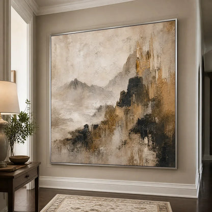 Wabi-Sabi Mountain Acrylic Painting – Mistbound Summit
