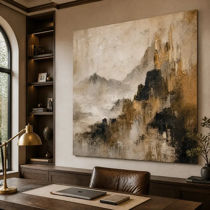 Wabi-Sabi Mountain Acrylic Painting – Mistbound Summit
