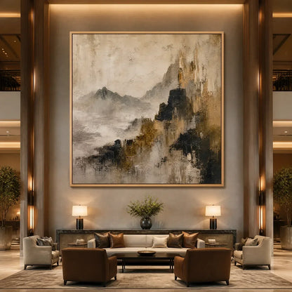 Wabi-Sabi Mountain Acrylic Painting – Mistbound Summit