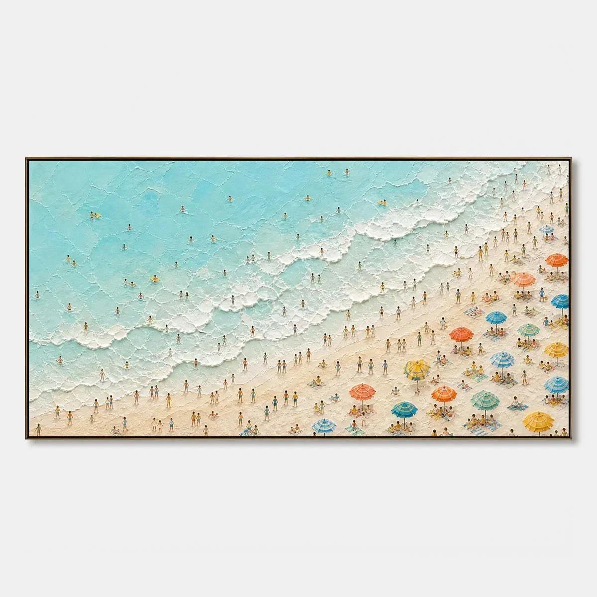 Coastline Carnival hand-painted ocean blue, ivory and soft neutral tones textured seascape painting rolled canvas option