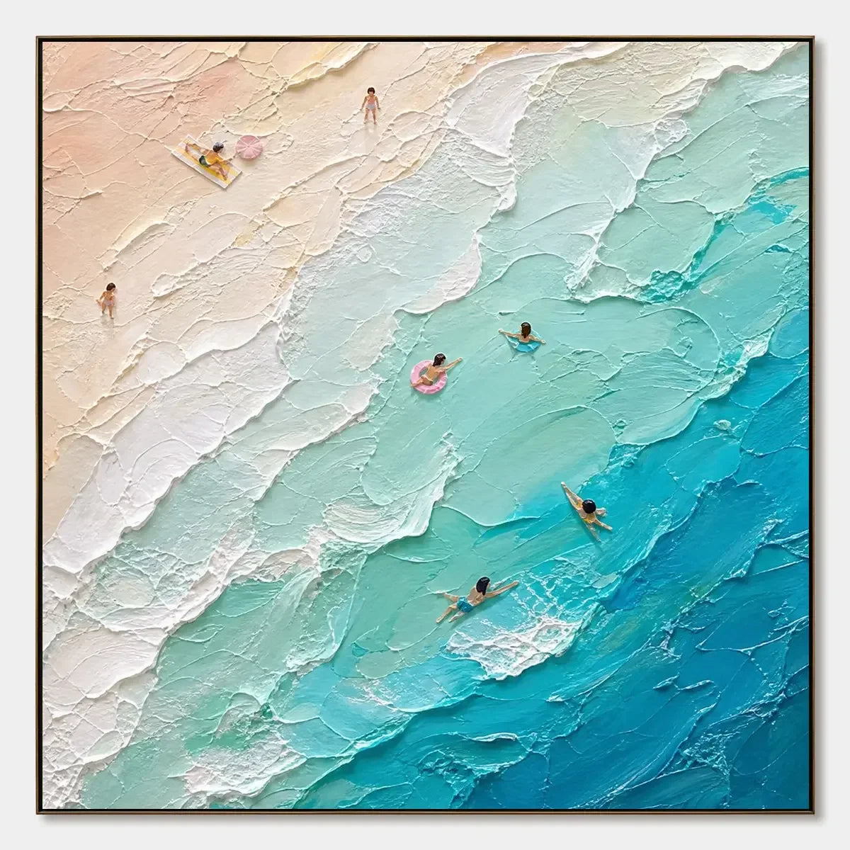 Turquoise Descent hand-painted turquoise and ivory textured seascape painting rolled canvas option