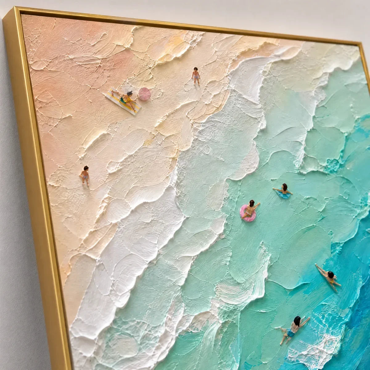 Turquoise Descent hand-painted turquoise and ivory textured seascape painting rolled canvas option