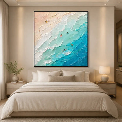 Turquoise Descent hand-painted turquoise and ivory textured seascape painting rolled canvas option