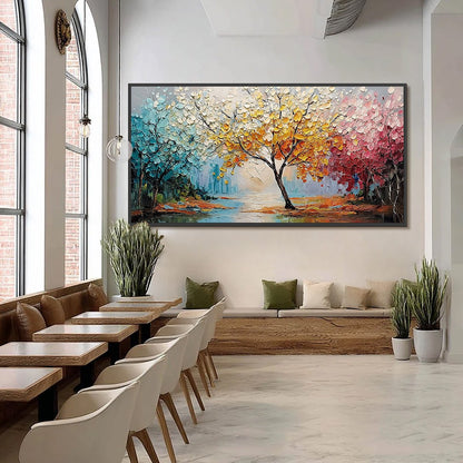 Gold Tree Palette Knife Oil Painting – Kaleidoscope Of Seasons